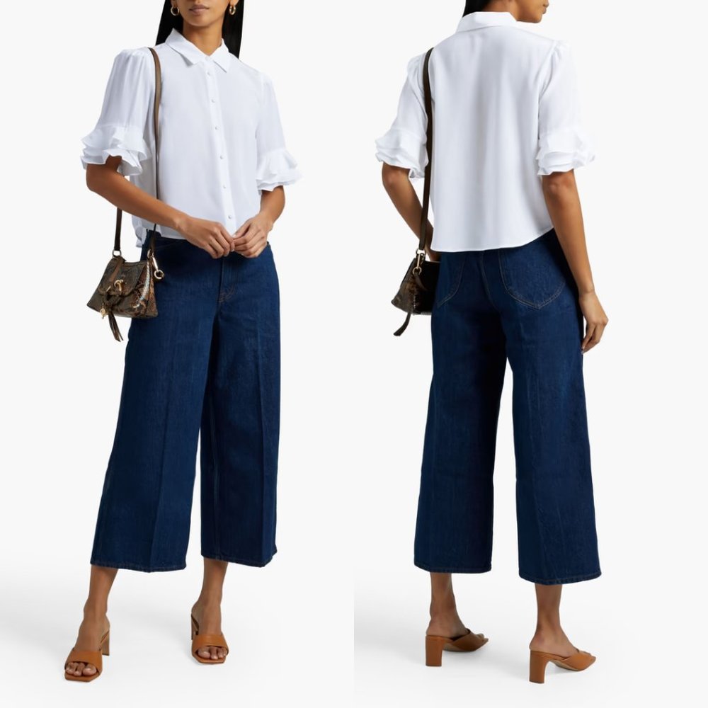 Frame Denim Le Italien Wide Leg Crop Jeans Sz 24 Rinse Blue Denim High Rise